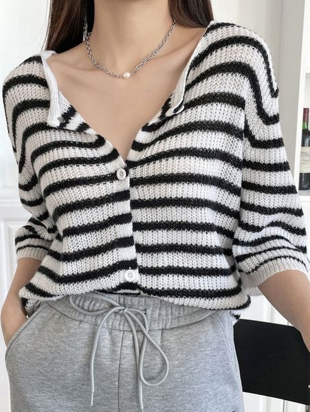

dazy stripe pattern drop shoulder cardigan l831#, White;black