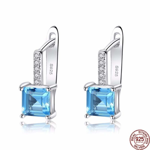 

sky blue z gemstone stud earrings for women solid 925 sterling silver fashion wholesale jewellery wedding gift se9108, Golden;silver