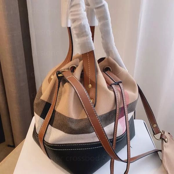 

women drawstring bucket bag plaid shoulder back bag canvas checkered composite bags with zipper pocket small card handbag waterproof linen