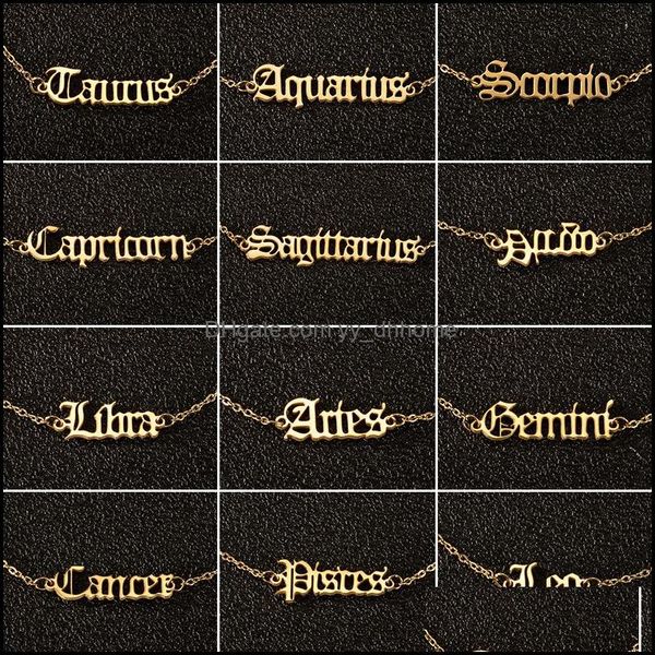 

anklets zodiac sign punk charm 12 constellation classic letter ankle bracelet stainless steel jewelry women gift drop deliver yydhhome dhwbj, Red;blue