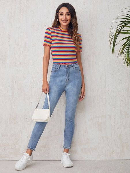 

lettuce edge rainbow striped tee s3xt#, White