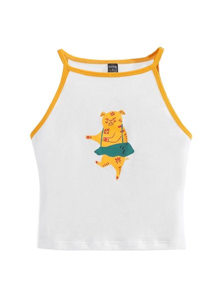 

x neko jiang cartoon graphic contrast binding halter h05k#, White