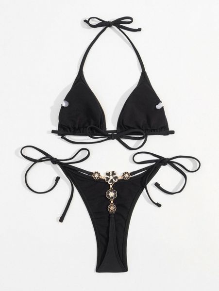 

halter triangle tie side bikini swimsuit y4za#, White;black