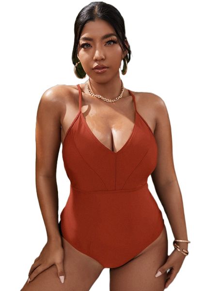 

plus crisscross tie back one piece swimsuit x7ln#, White;black