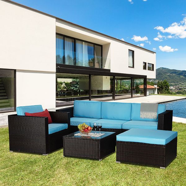 

garden sets outdoor garden patio furniture pe rattan wicker sectional blue upholstered sofa set