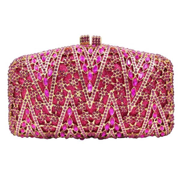 Вечерние сумки EST Crystal Stones Rose Golden Fuschia Party Swed Wedding Bridal Pochette Женская сцепление SC920EVening