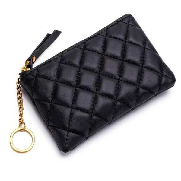 

card holders sheepskin leather small wallet key holder case coin purse zip pouch mini 1pcs240s, Brown;gray
