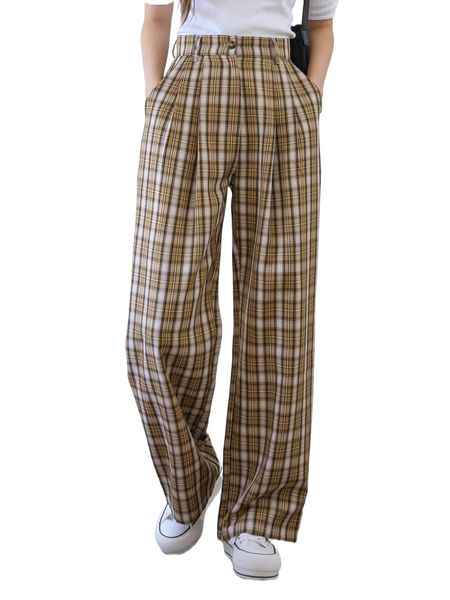

dazy high waist plaid wide leg pants g0f3#, Black;white