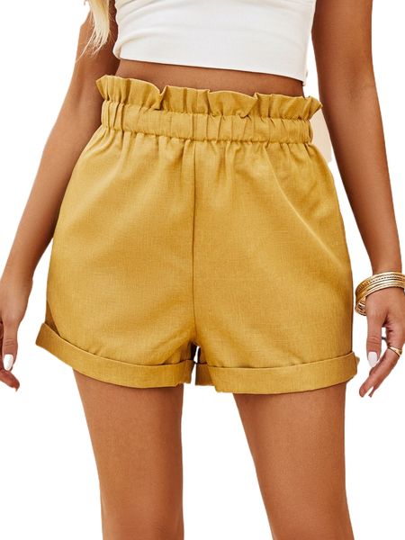 

solid paperbag waist shorts 80f9#, White;black