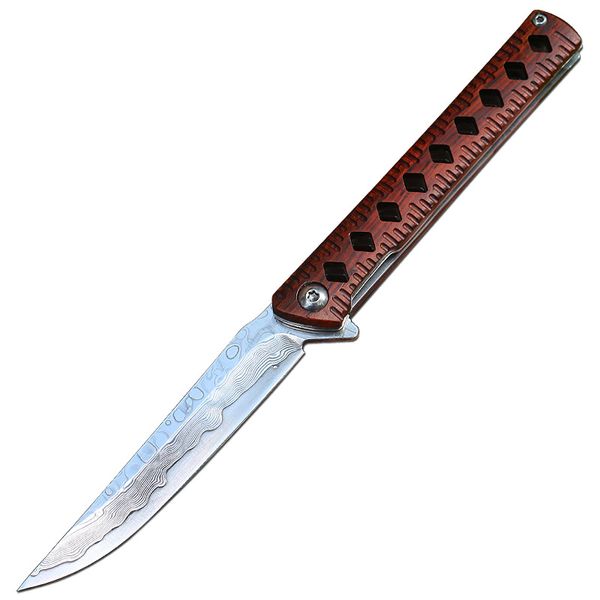 Faca dobrável de bolso de alta qualidade VG10 Damasco lâmina de aço Rosewood nove orifícios Handle Ferramentas de corte de facas EDC