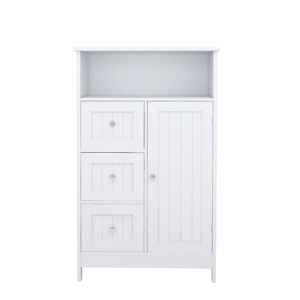 

living room bathroom standing storage cabinet with 3 drawers and 1 door-white