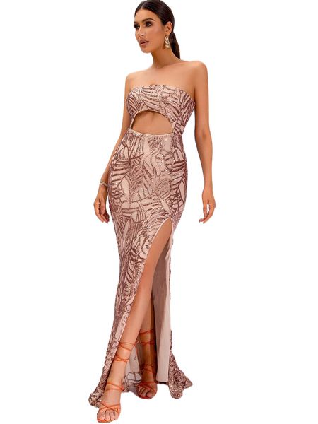 

love&lemonade contrast sequins cut out front split thigh tube dress g8ft#, Black;gray