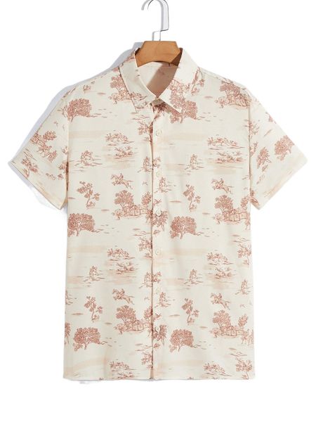 

romwe guys tree & figure print shirt n7qc#, White;black