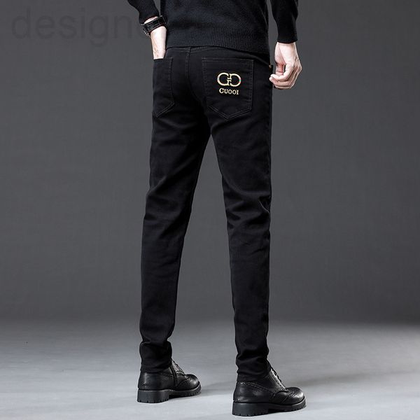 

men's jeans designer 2022 spring and summer jeans men's versatile black white two-color cotton elastic small feet slim fit korean, Blue