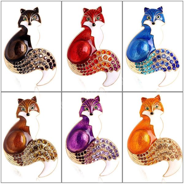 Moda Rhinestone Fox Brooches Para Mulheres Partido Animal Casual Brooch Pins Inverno Design Casaco Jóias Presentes 6 Cores