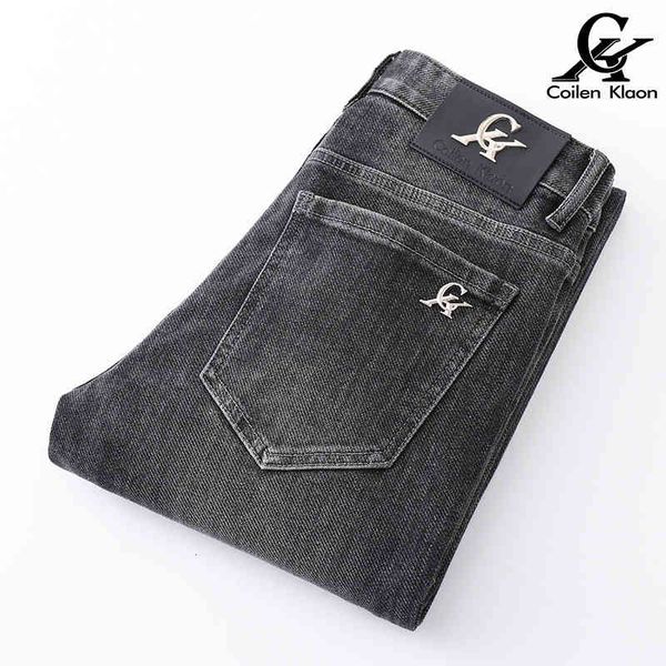 

men's jeans autumn and winter men's jeans elastic slim pants brand smoke gray w4zd, Blue