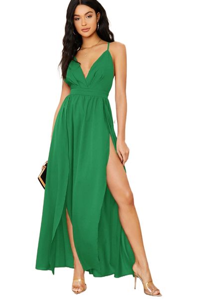 

slit cross back cami prom dress f20w#, Black;gray