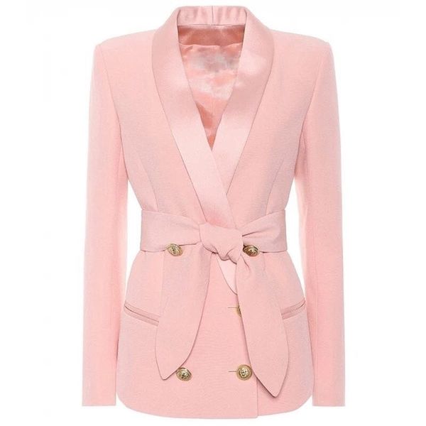 

excellent quality stylish career for women shawl collar lion buttons lacing belt blazer jacket y201026, White;black