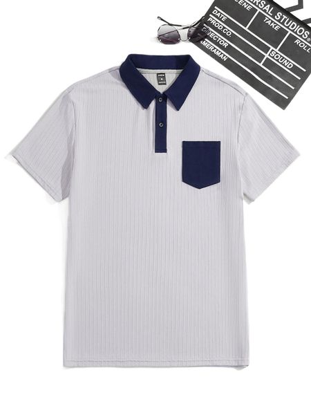 

men patched pocket contrast collar polo shirt d3zn#, White;black