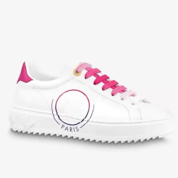 

viutonity luxury 2022 designer fashion time out sneaker loafers men women shoes fuchsia pink printed calf leather elevated, Black