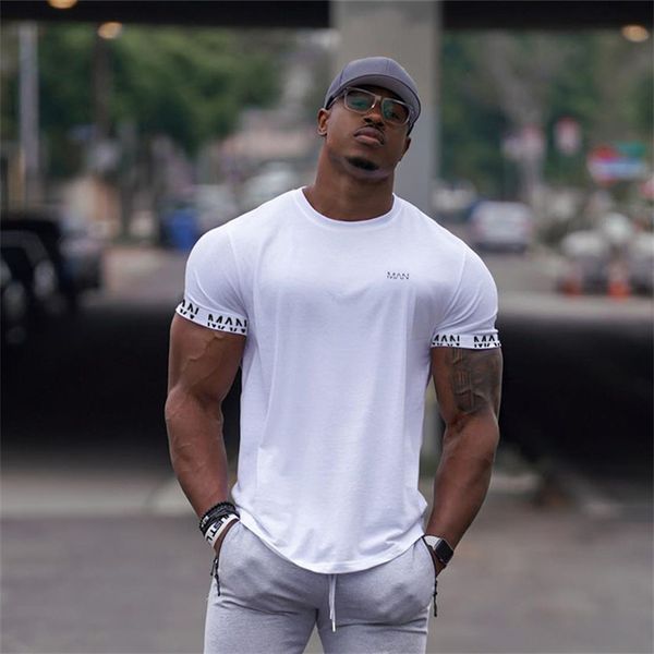 

shirt men short sleeve workout gym t-shirt cotton running fitness streetwear hip-hop sport tees clothing 220707, White;black