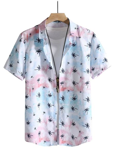 

romwe guys tie dye tropical print shirt without tee l6ag#, White;black