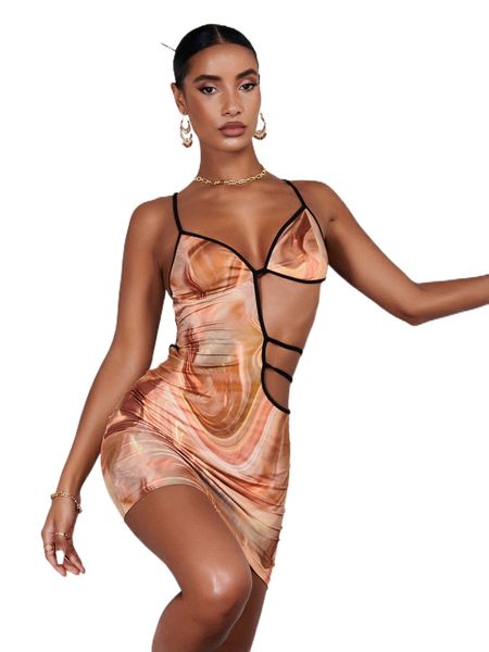 

marble print cut out backless bodycon dress w53n#, Black;gray