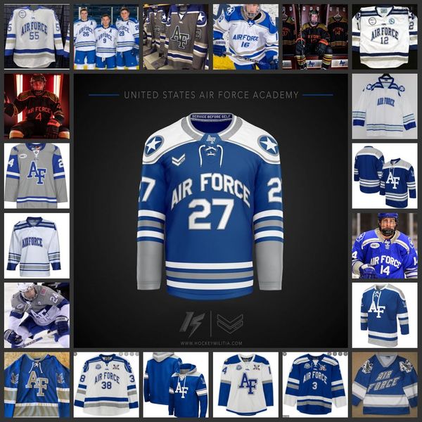 

2022 ncaa af falcons hockey jersey 8 blake bride 9 lucas coon 10 austin schwartz 12 billy duma 14 jacob marti 15 bennett norlin 16 sam brenn, Black