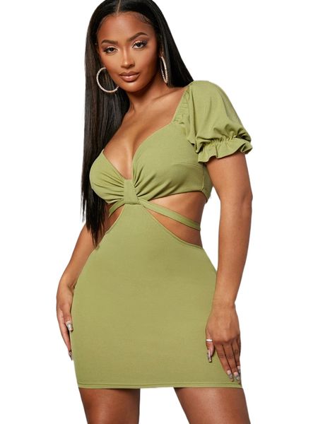 

short sleeve tie around cut out mini dress e0dv#, Black;gray