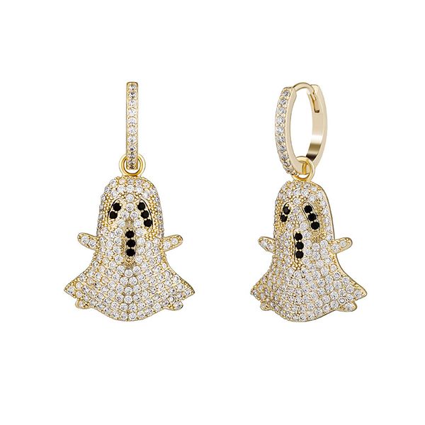 

hip hop stud earring iced out cartoon ghost earrings full zircon drop earrings for women, Golden;silver