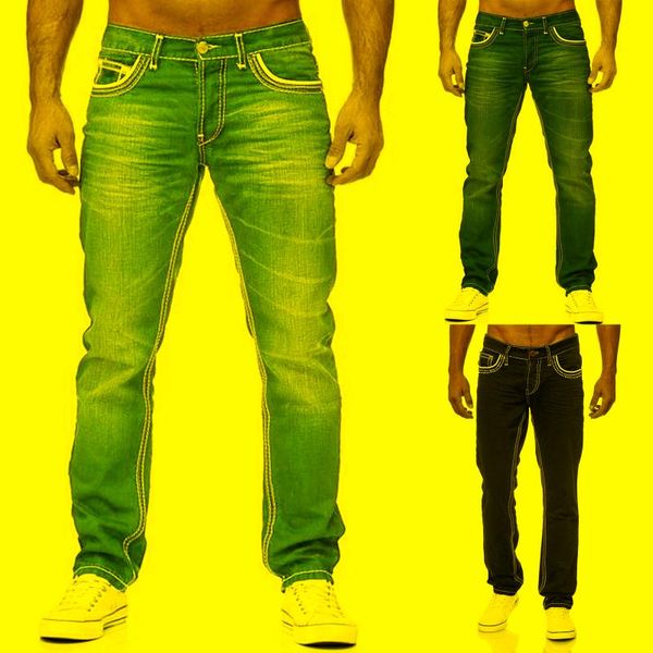 Männer Jeans Helle Weiße Linien Dekor Männer Freizeit Stil Mittlere Taille Denim Hosen Dünne Casual Täglichen Tragen Frühling Männliche bleistift HosenHerren