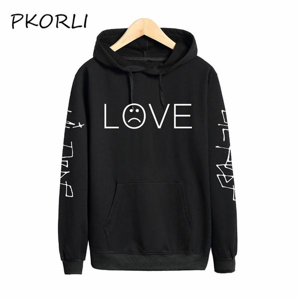 

pkorli lil peep love sweatshirt men women casual pullover hip hop lil peep rapper hoodies sad face boys hoody 201126, Black