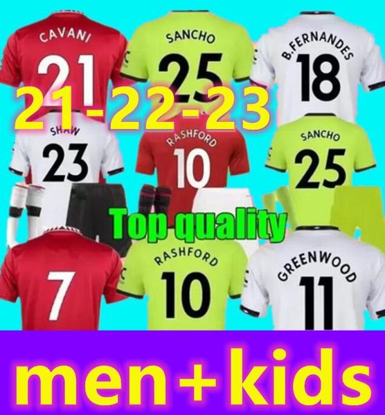 

new 21 22 23 man men kids kit soccer jersey 2021 2022 sancho pogba cavani utd van de beek manchester b. fernandes rashford lingard football, Black;yellow