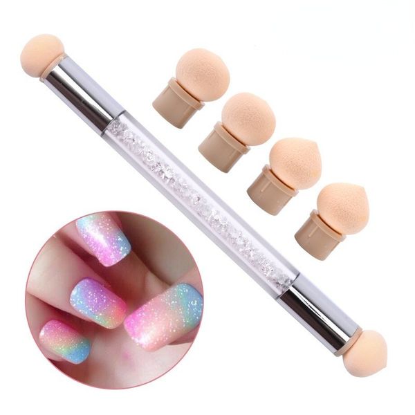 Doppelseitige Gradienten Schattierung Stift Punktierung Pinsel Schwamm Kopf Strass Griff Nail art Pinsel Nail art Malerei Werkzeug Stift Puntjes