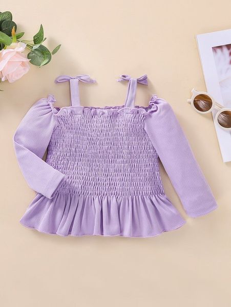 

baby cold shoulder frill trim shirred peplum she, Blue