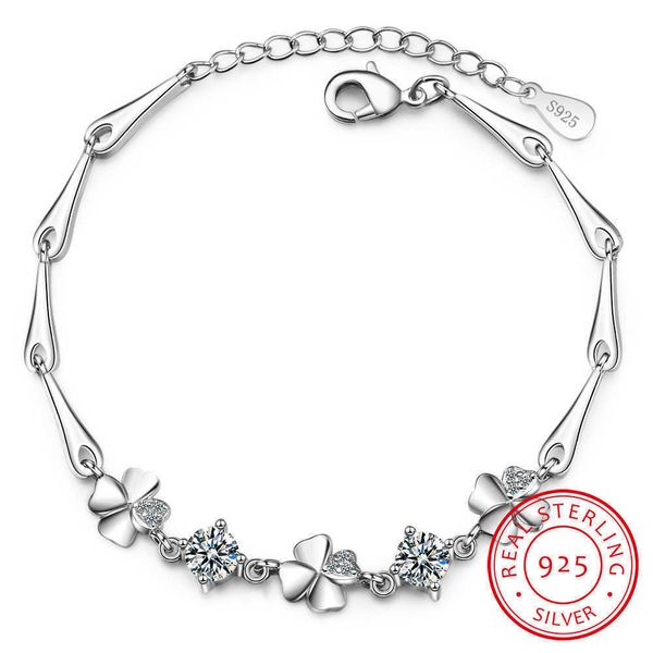 

bracelet en argent sterling 925 pour femme, porte-bonheur, mignon, tudiant, trfle quatre feuilles, cadeau de saint valentin, Golden;silver