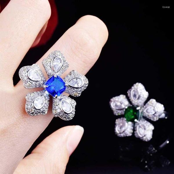 Anéis de casamento de alta qualidade Flor Luxo Pavor cheio de cristal brilhante charme de zircão Camellia Jewelry for Women Party Christmas Giftwedding