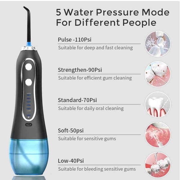 

water thread for teeth portable electric oral dental floss irrigator 300ml tank flosser cleaning device 220510