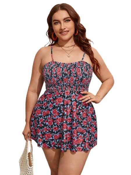 

plus floral smocked bikini swimsuit t6kw#, White;black