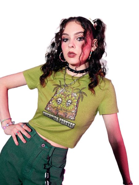 

romwe x yoshinikochan street life skull floral graphic tee 74da#, White