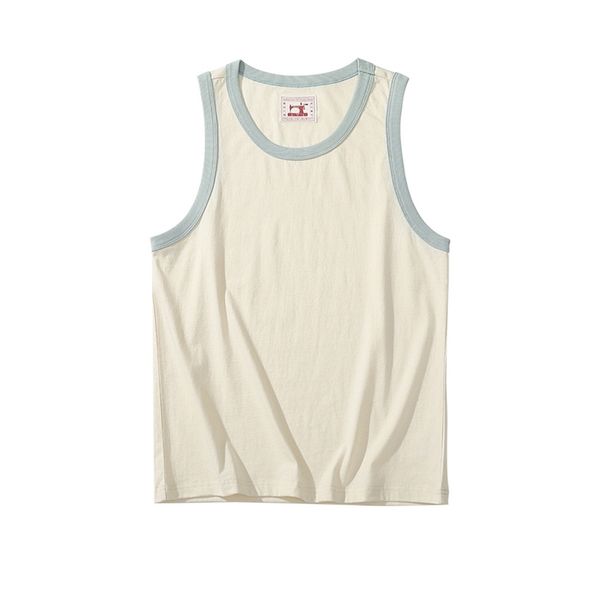 

akkad kuti retro casual tank men 100% cotton stitching color loose male o-neck sleeveless oversize vest summer 220505, White;black