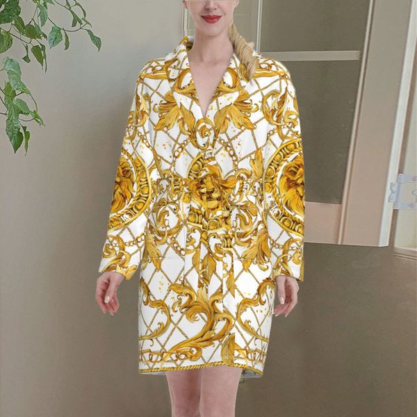 

noisydesigns golden floral pattern fashion pajamas autumn and winter ladies bathrobe sleepwear casual soft robe luxury 220627