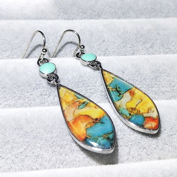 

turquoise earrings national style alloy geometric, Silver