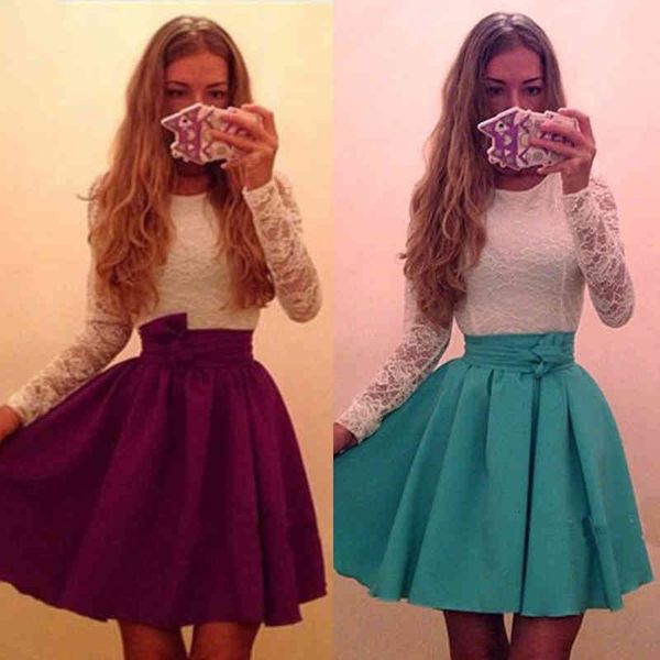 

casual dresses women's lace splicing dress spring autumn winter o2nd, Black;gray