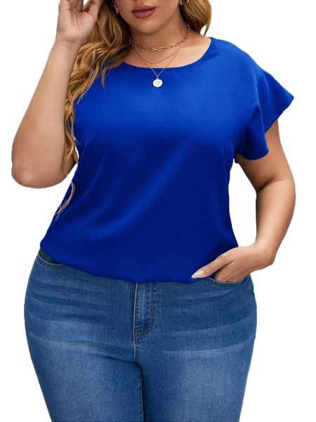 

plus ruffle sleeve keyhole back blouse y3id#, Black