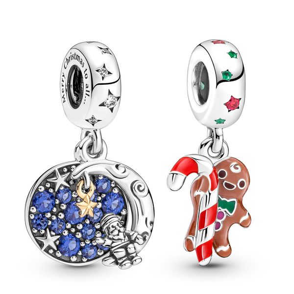 Ciondolo in argento Ciondolo pupazzo di neve gioielli albero di Natale omino di pan di zenzero di Natale Fit Pandora