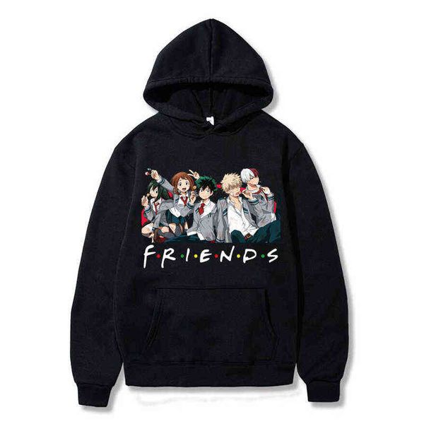 

my hero academia anime sweatshirt long sleeve cartoon hooded sweatshirt friends hoodie pullover autumn winter warm g220429, Black