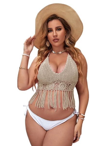 

plus fringe crochet cover up r7dr#, Black