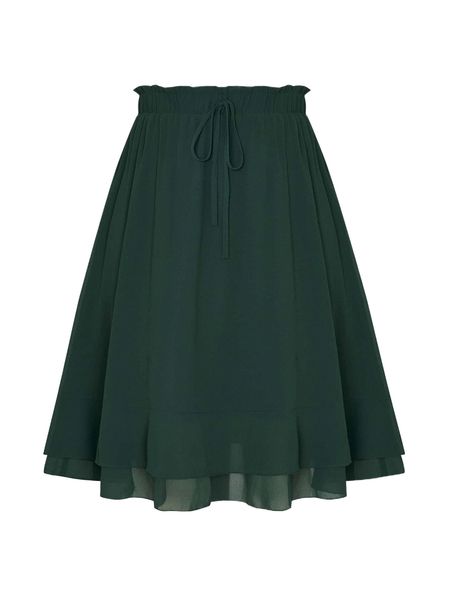 

plus paperbag waist tie front flare skirt c7if#, Black