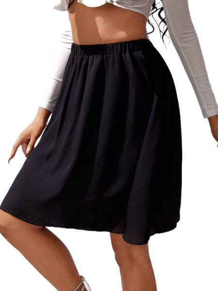 

high waist solid flare skirt v9ua#, Black